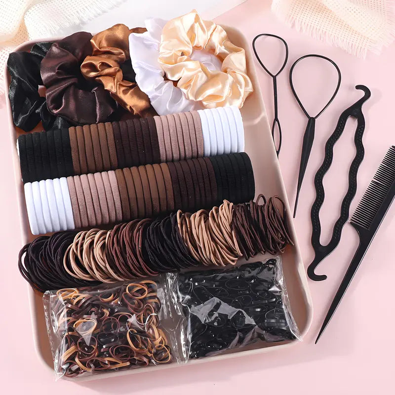 Women'S 1109-Piece Hair Accessories Set - Everyday Plain Seamless Ponytail Holders, Vintage Bohemian Scrunchies, Hair Styling Tools, Accessories for Women Hair Elastics Sets Hair Ties