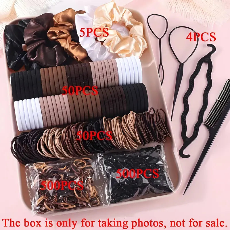 Women'S 1109-Piece Hair Accessories Set - Everyday Plain Seamless Ponytail Holders, Vintage Bohemian Scrunchies, Hair Styling Tools, Accessories for Women Hair Elastics Sets Hair Ties