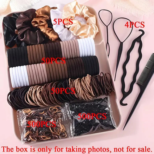 Women'S 1109-Piece Hair Accessories Set - Everyday Plain Seamless Ponytail Holders, Vintage Bohemian Scrunchies, Hair Styling Tools, Accessories for Women Hair Elastics Sets Hair Ties